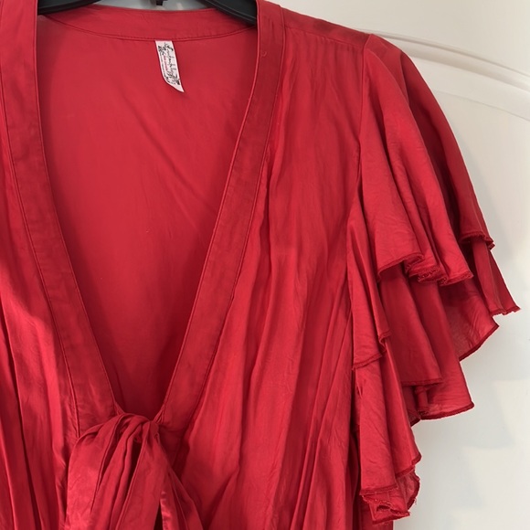 Burnt orange/red free people ruffle shoulder bodysuit. - Picture 2 of 3